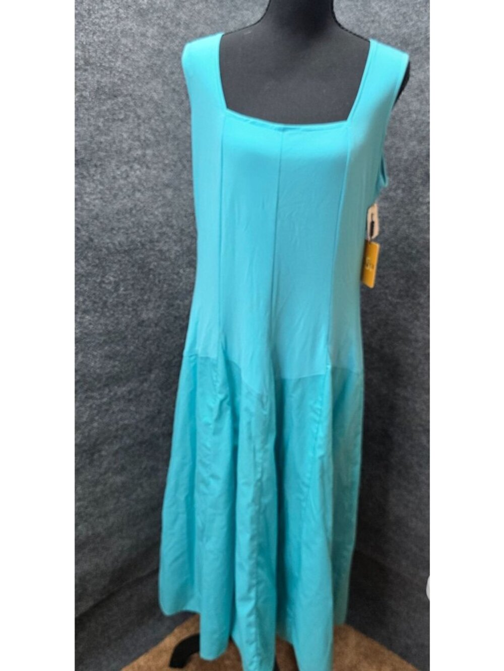 Clara S. Sleeveless Maxi Dress Size L Turquoise Flared Vacation Resort Beach